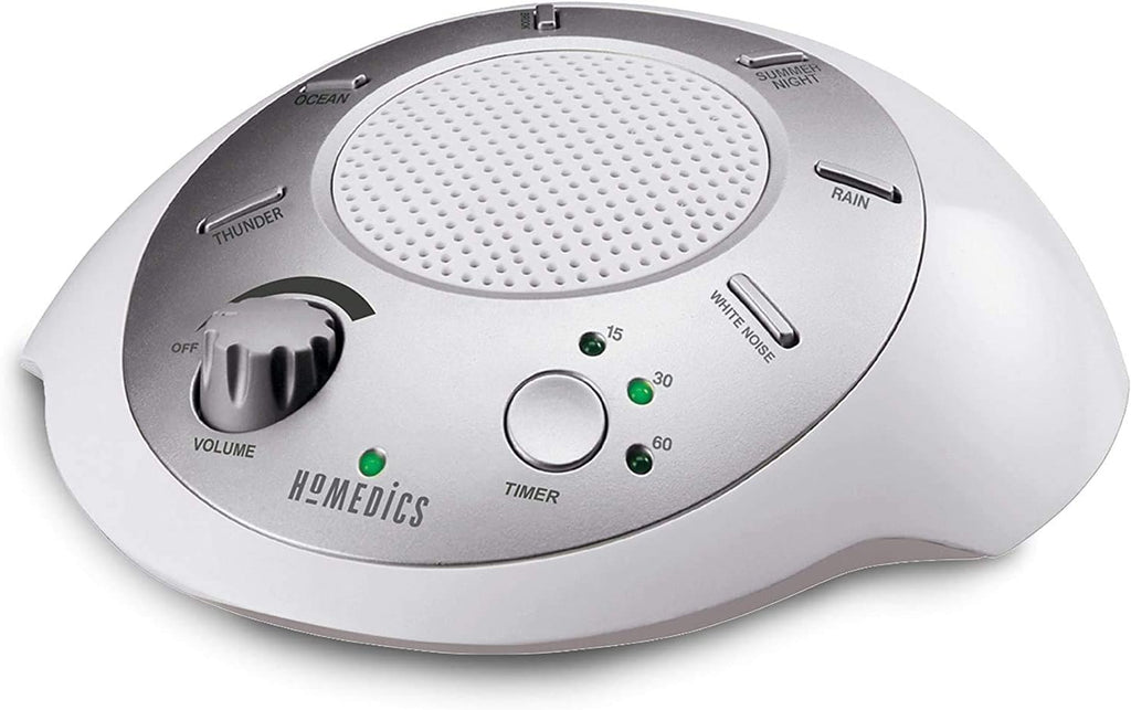 Homedics Soundsleep White Noise Sound Machine, Silver, Small Travel Sound Machine With 6 Relaxing Nature Sounds, Portable Sound Therapy For Home, Office, Nursery, Auto-Off Timer, By Homedics