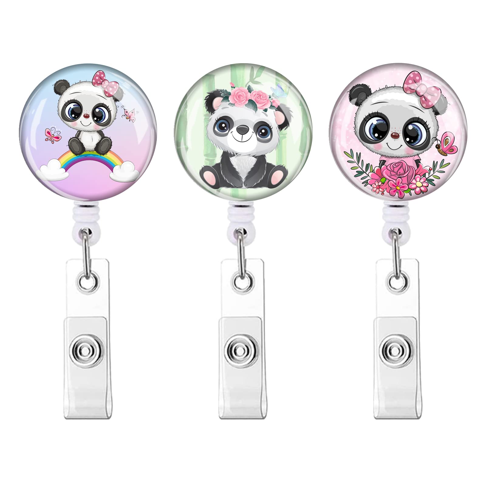 Retractable Id Badge Holder,Nurse Badge Reels With Clip,Name Card Holders For Office Worker Doctor Nurse (3 Pack Pretty Panda)