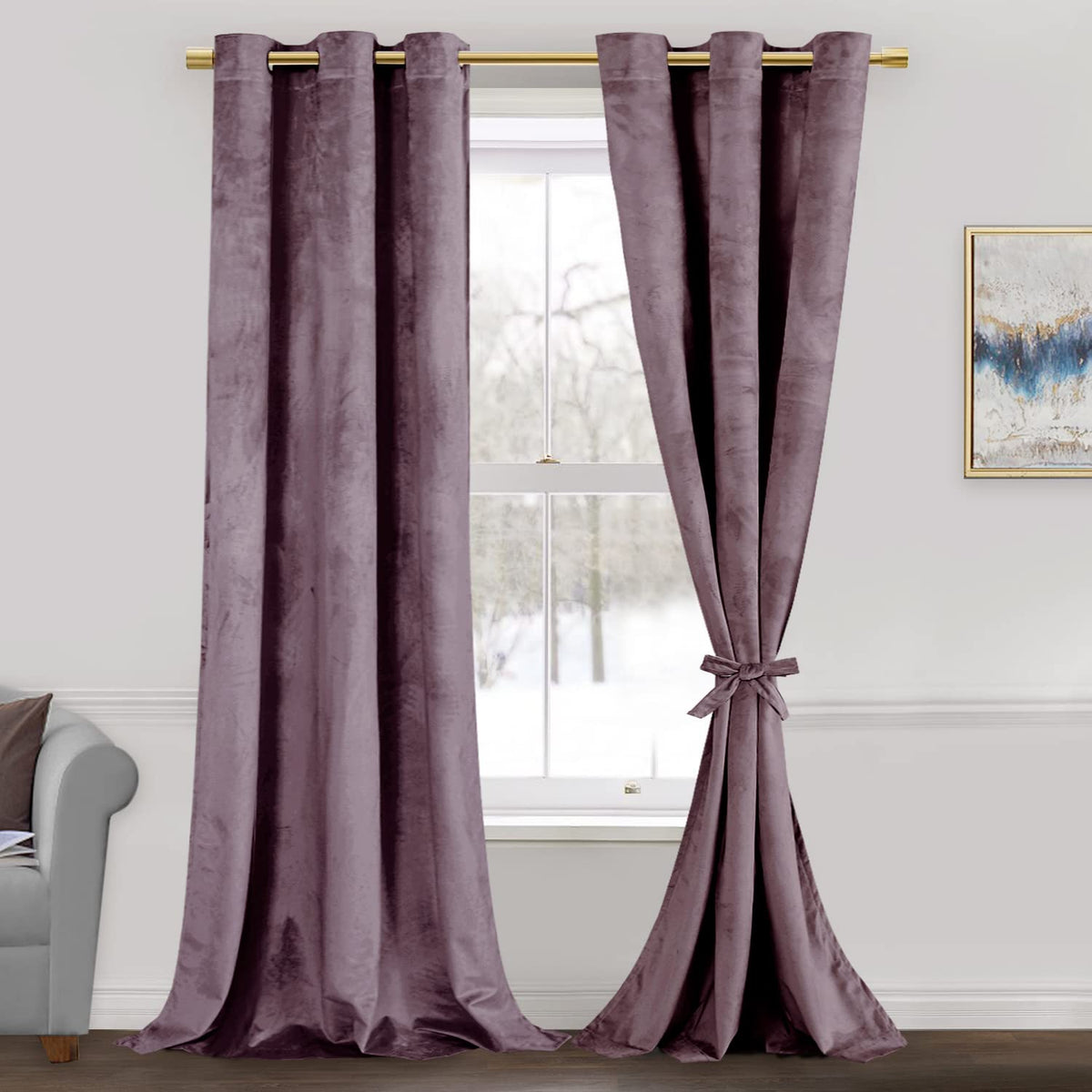 Jiuzhen Velvet Curtains 96 Inches - Thermal Insualted Room Darkening Grommet Super Soft Velvet Textured Drapes For Living Room/B
