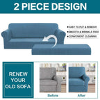 Turquoize Stretch Sofa Slipcover 2 Pieces Sofa Cover Couch Cover For 3 Cushion Couch Washable Furniture Protector Covers With Elastic Bottom Feature Thick Jacquard Fabric (Sofa, Dusty Blue)