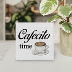 Country Cafecito Time Wood Box Sign Decor Desk Sign Coffee Caffeine Lover Wooden Box Block Sign Rustic Home Kitchen Shelf Tablet