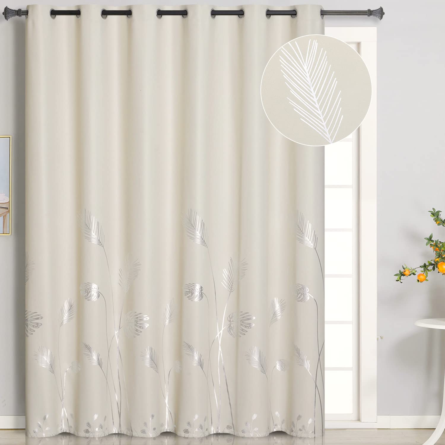 Estelar Textiler Room Darkening Curtain For Living Room 80W X 84L Inch Window Thermal Insulated Curtain With Silver Palm For Din