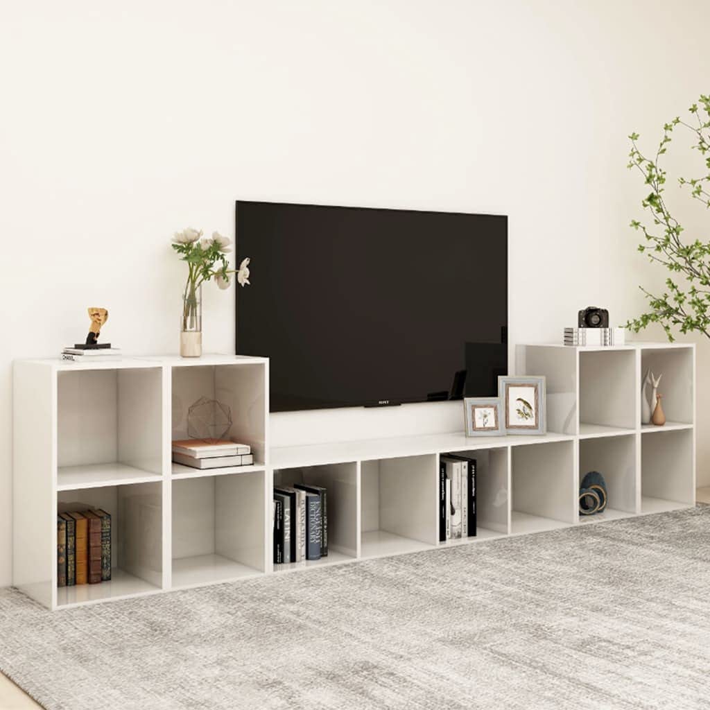 vidaXL TV Stand Set 5 Piece, TV Stand for Living Room, Sideboard with Storage, Media Unit Cupboard, Modern, High Gloss White Engineered Wood