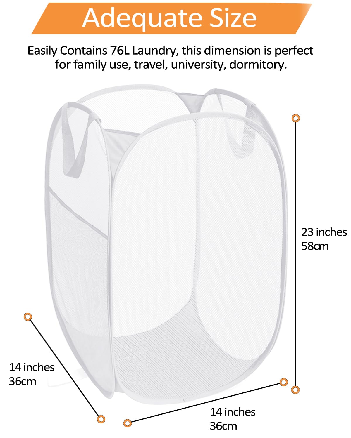 Durable Collapsible Laundry Baskets, Reinforced Mesh Pop Up Laundry Hamper, Foldable Clothes Hampers With Carry Handles For Laun