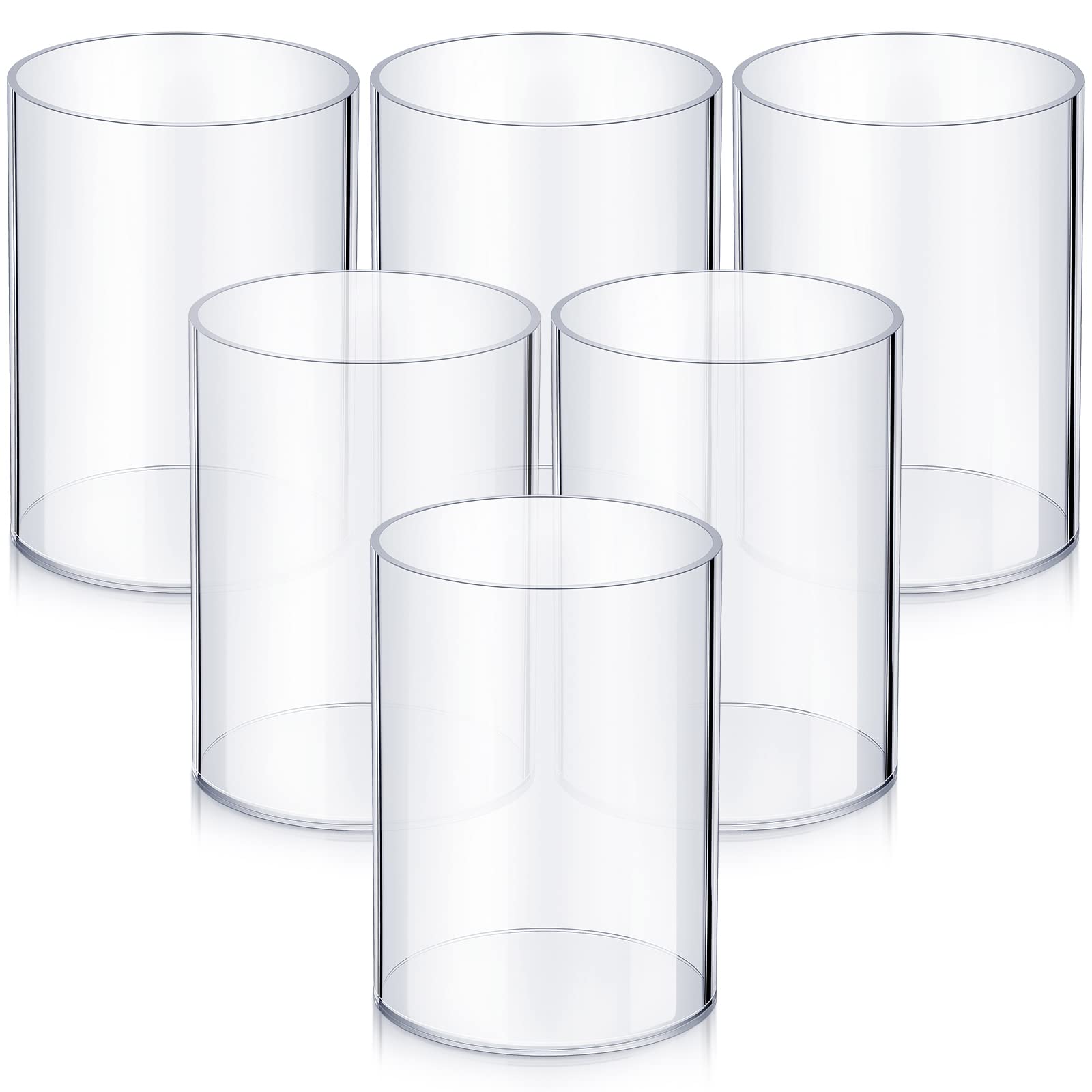 Epakh 6 Pieces Clear Acrylic Pencil Pen Holder Cup Round Clear Makeup Brush Holder Acrylic Make Up Brush Storage Organizer Clear