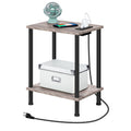Hoobro Side Table With Charging Station, End Table With Usb Ports And Outlet, Nightstand With 2-Layer Storage Shelves For Small Spaces, Living Room, Bedroom, Stable Frame, Greige And Black Bg09Ubz01
