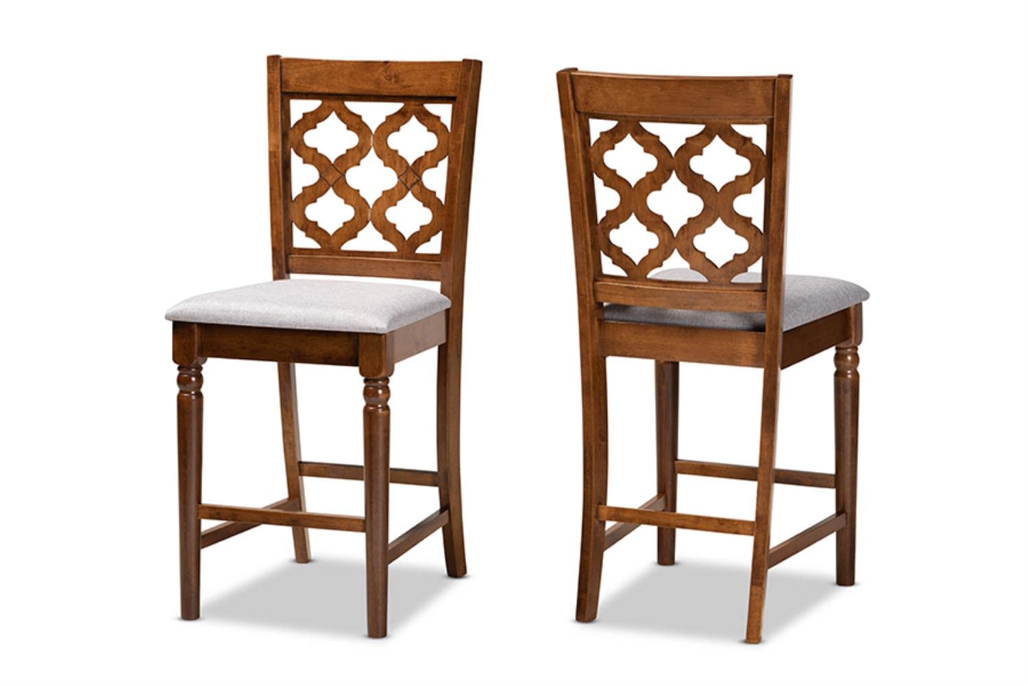 Baxton Studio Ramiro Modern and Contemporary Transitional Grey Fabric Upholstered and Walnut Brown Finished Wood 2-Piece Counter Stool Set