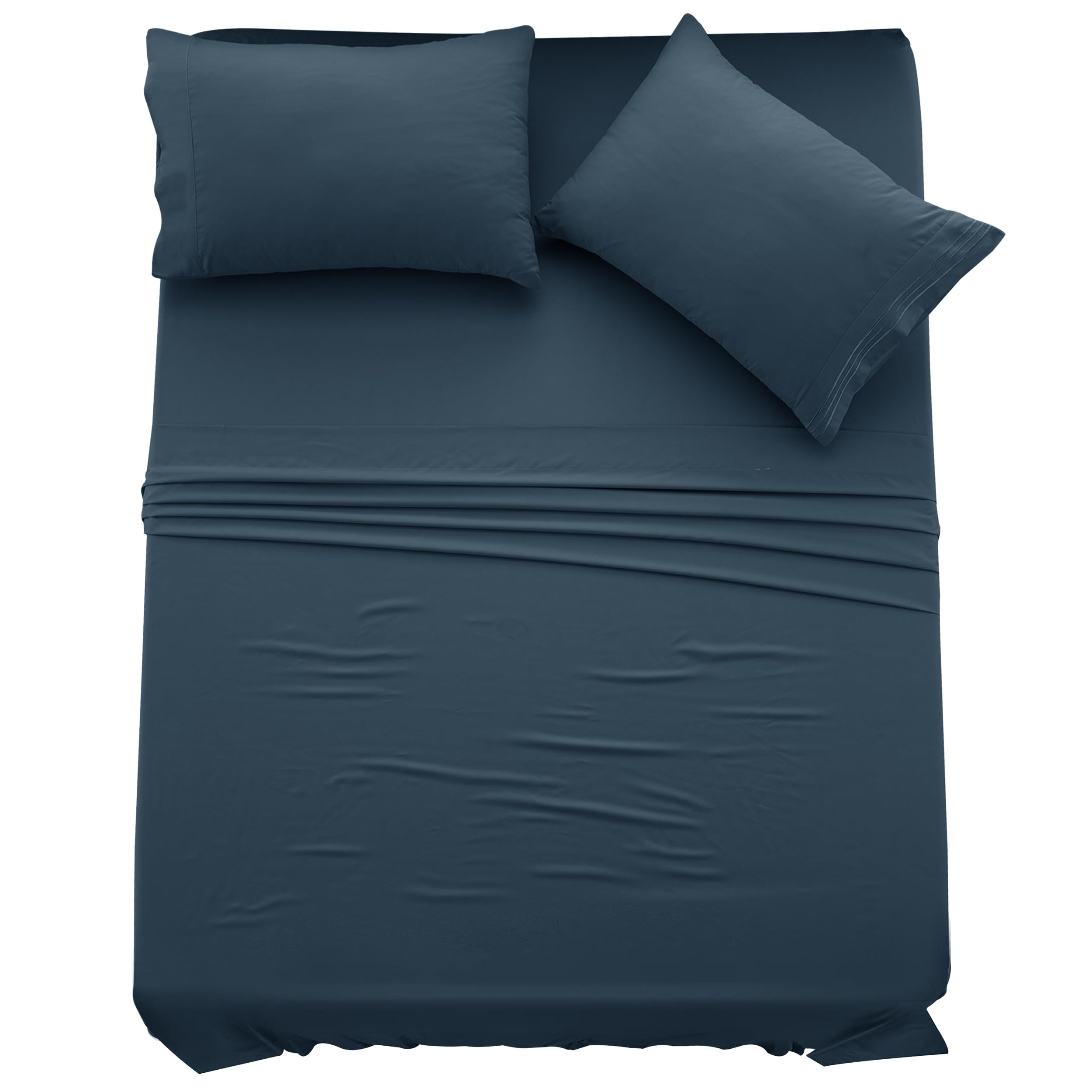 Ldc Twin Sheet Set - 4 Pc Brushed Microfiber Bed Sheets 16 Inches Deep Pockets - Embroidered & Plain Pillowcases - Hotel Luxury
