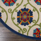 HomeRoots Blue/Multicolor 100% Polypropylene 8’ Round Blue Vines Indoor Outdoor Area Rug