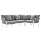 Modway Stance Outdoor Patio Woven Rope Aluminum Large Sectional Sofa in White Gray