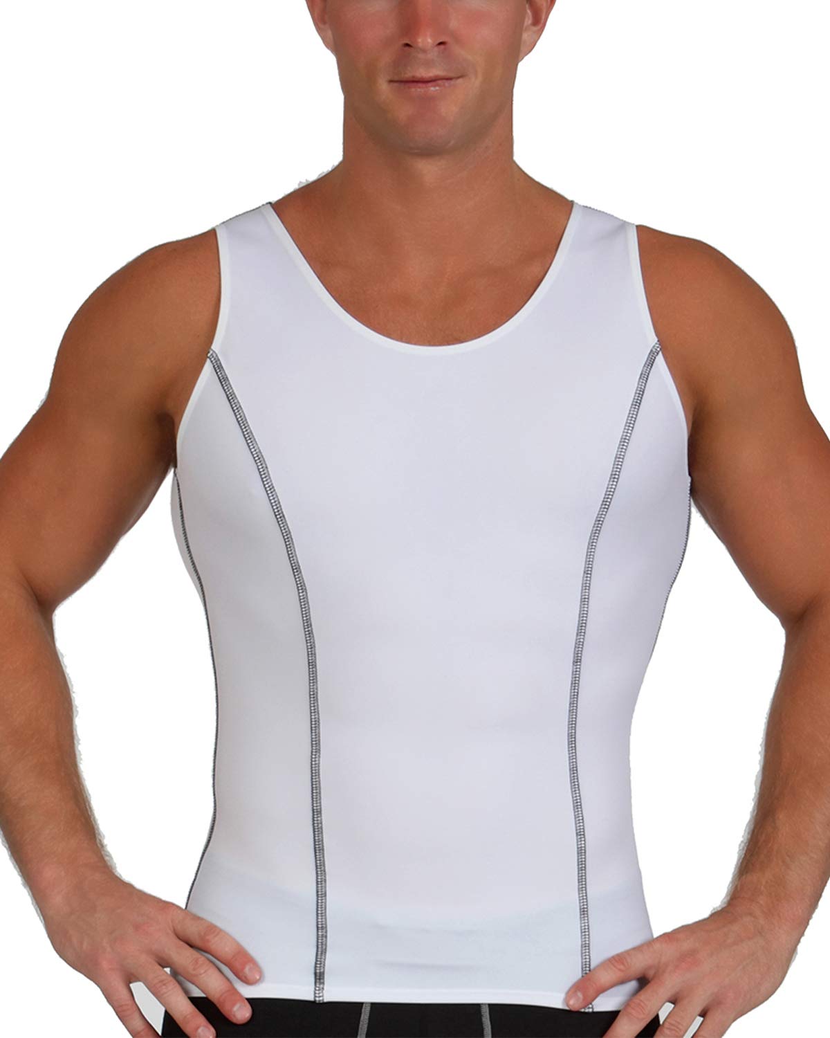 Insta Slim Is Pro Menas Slimming Compression Muscle Tank Top Body Shaper Abdominal Control Undershirt (Whiteblack-Small)