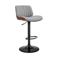 HomeRoots Metal/Plywood/Faux Leather Adjustable Gray Faux Leather Black Steel and Walnut Bar Stool
