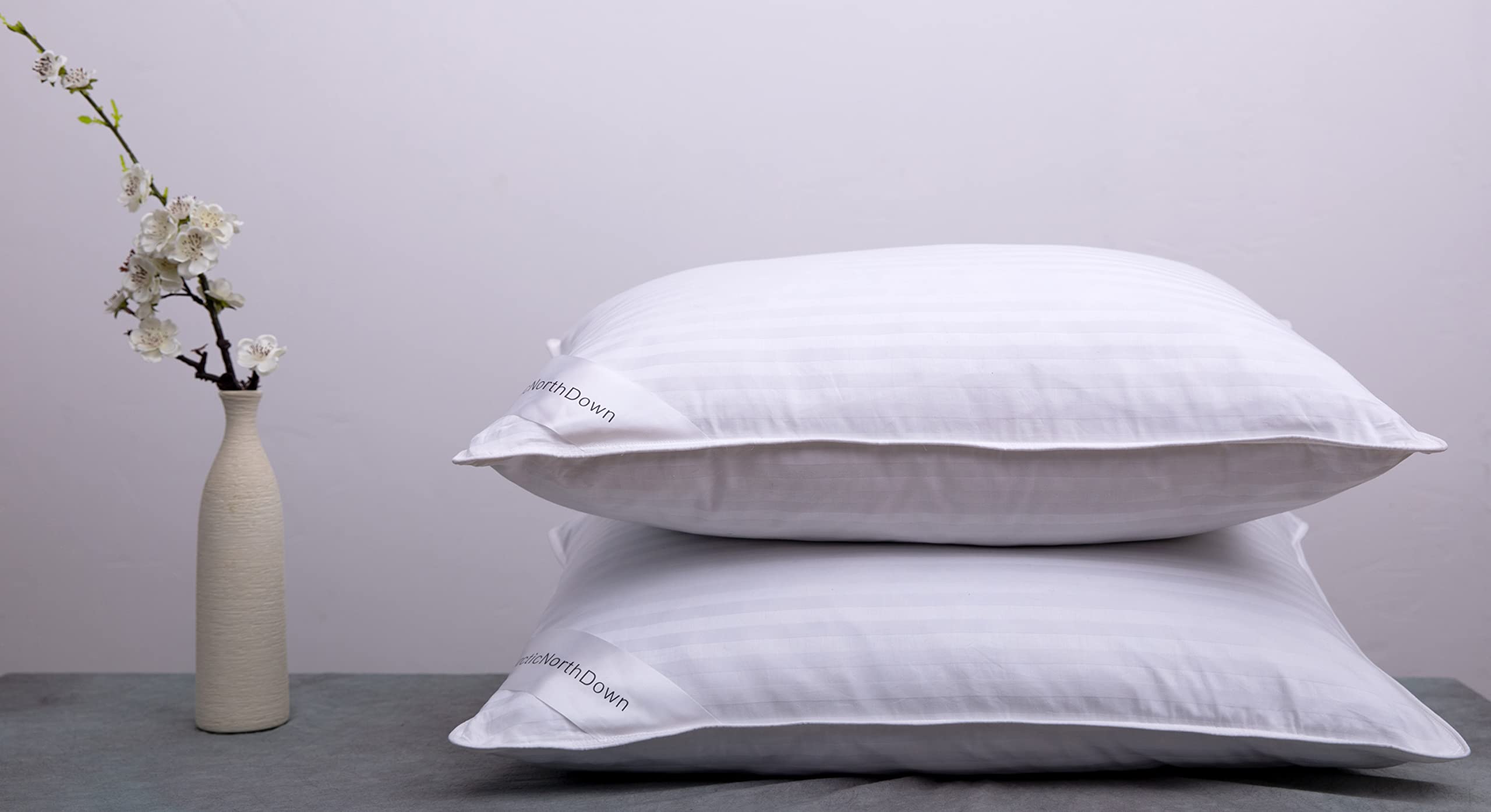 Arcticnorthdown Goose Down Feather Bed Pillows For Sleeping Hotel Collection Queen Pair Pillows Stripe White Queen Set Of 2 Pill