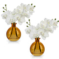 White Orchids Artificial Flowers Faux Orchid Arrangement with Amber Glass Vase Set of 2 Real Touch Phalaenopsis Orchid Flowers O