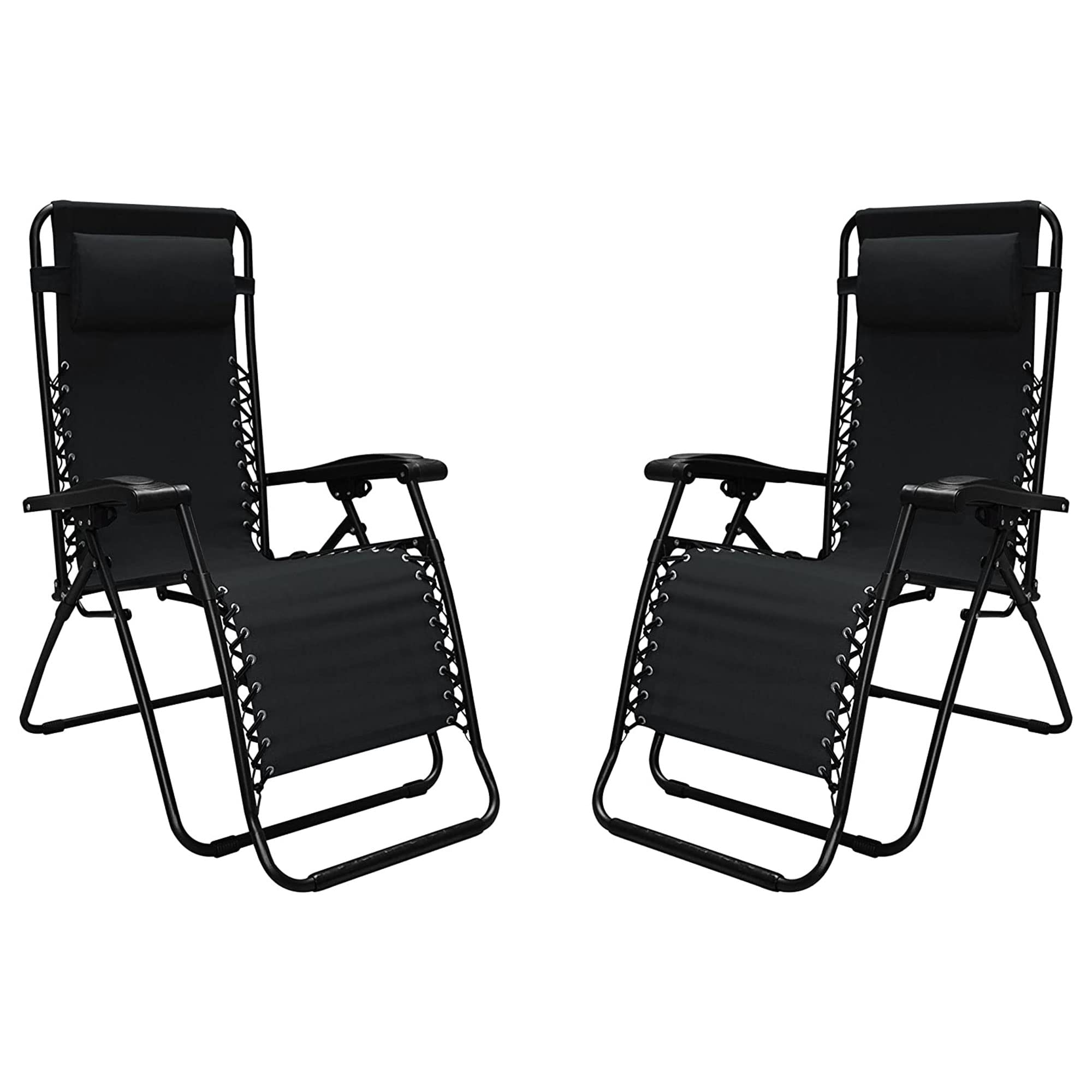 Caravan Sports Zero Gravity Outdoor Portable Folding Camping Lawn Deck Patio Lounge Chair with Adjustable Headrest, Black (Pair)