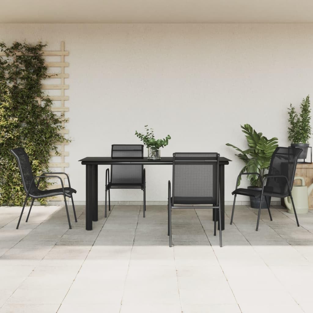 vidaXL Black Patio Dining Set - 5 Piece Outdoor Dining Furniture Set, Made of Durable Steel and Textilene, Elegant Design, Suitable for Garden, Patio, Backyard.