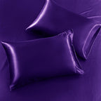 Siinvdabzx 3-Piece Set Satin Full Fitted Sheet & 2 Pillowcase, Purple Silky Soft Fitted Bottom Sheet, Wrinkle Free, Fade Resista