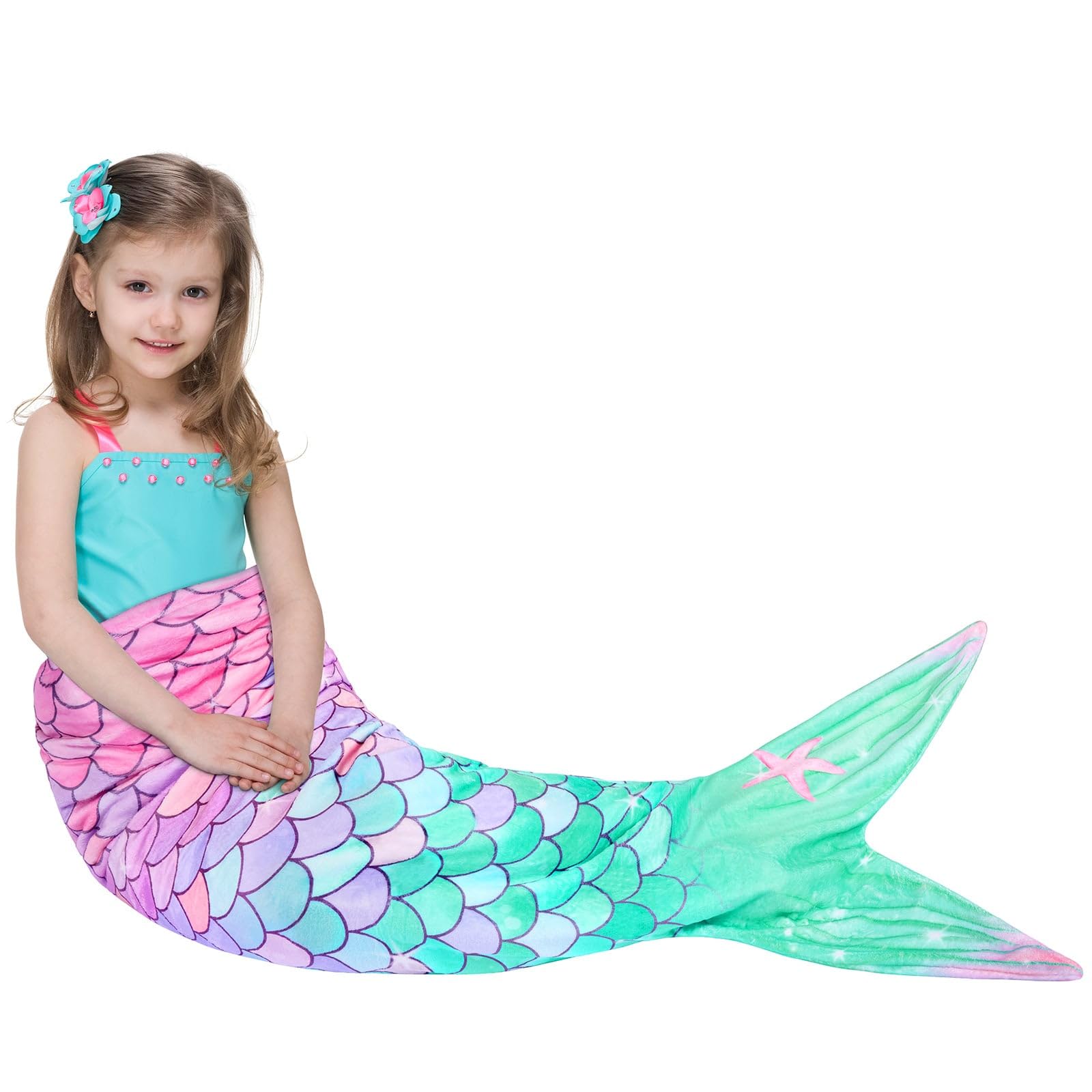 Wernnsai Mermaid Tail Blanket - Mermaid Wearable Blankets For Kids Girls Soft Flannel Mermaid Scale Sleeping Bags All Seasons Bl