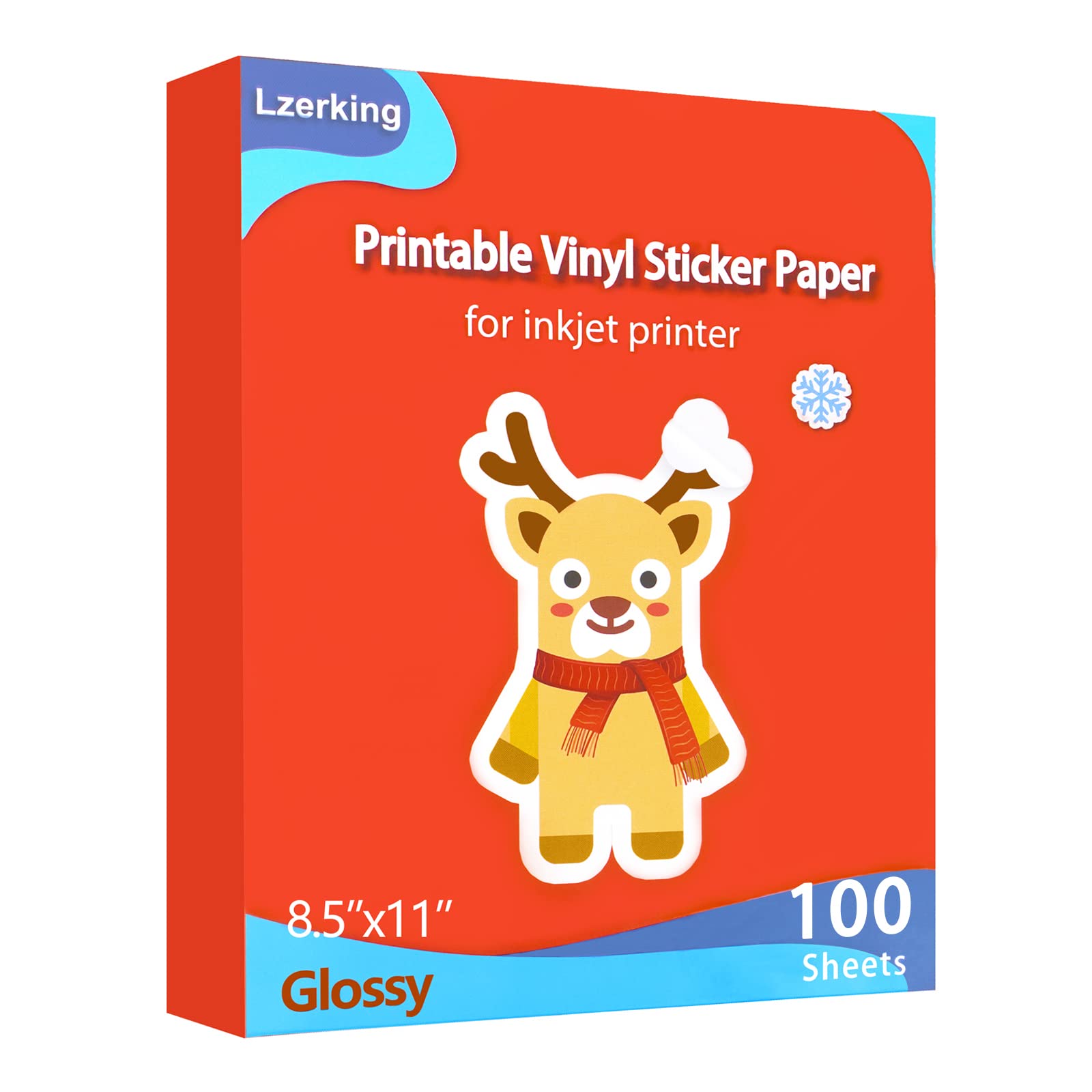 Lzerking Printable Vinyl Glossy Sticker Paper For Inkjet Printer 100 Sheets White Waterproof Self-Adhesive Sheets 8.5X11 Inches