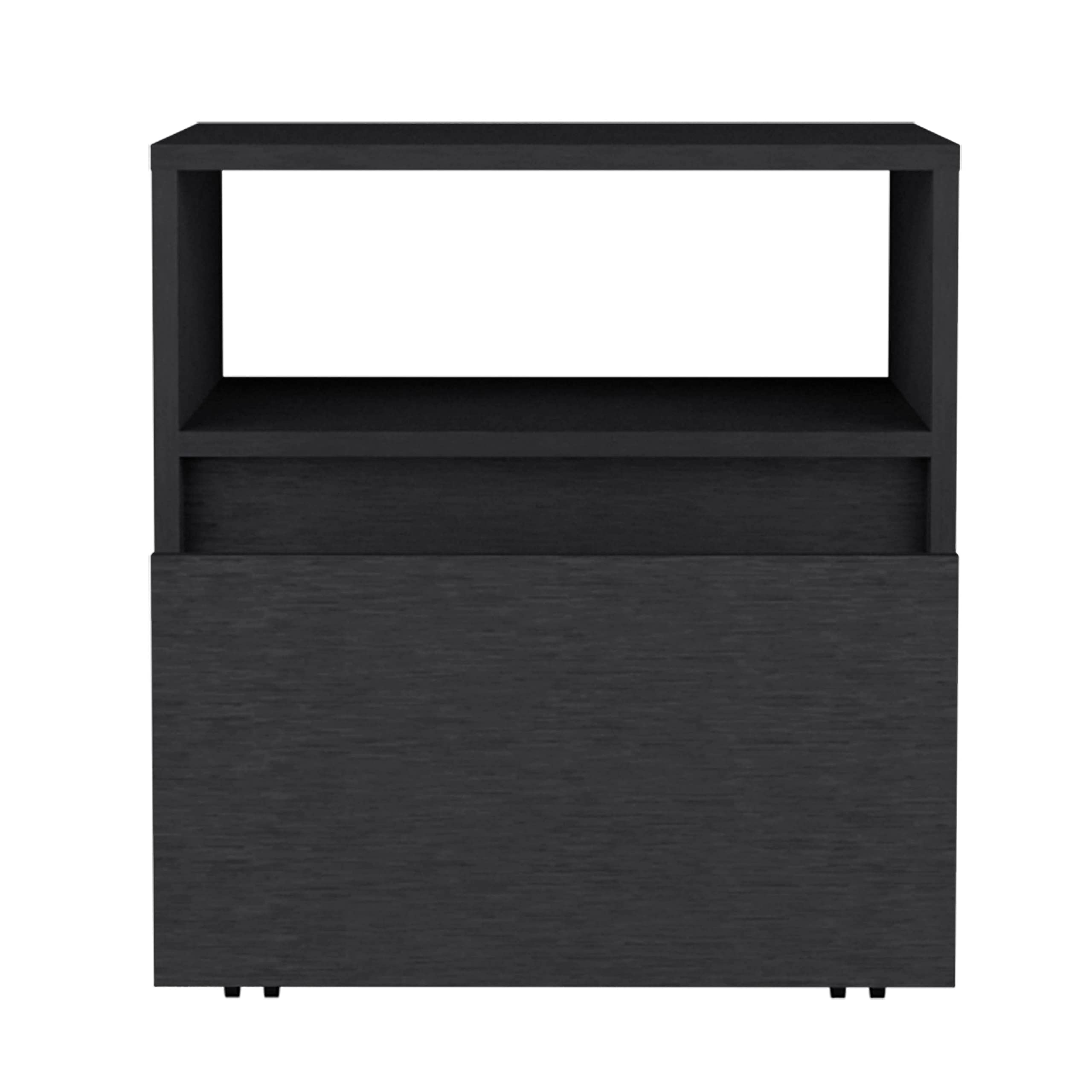 Nightstand 20&quot; H, with 1 Open Shelf, 1 Drawer and Casters, Black