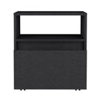Nightstand 20" H, with 1 Open Shelf, 1 Drawer and Casters, Black