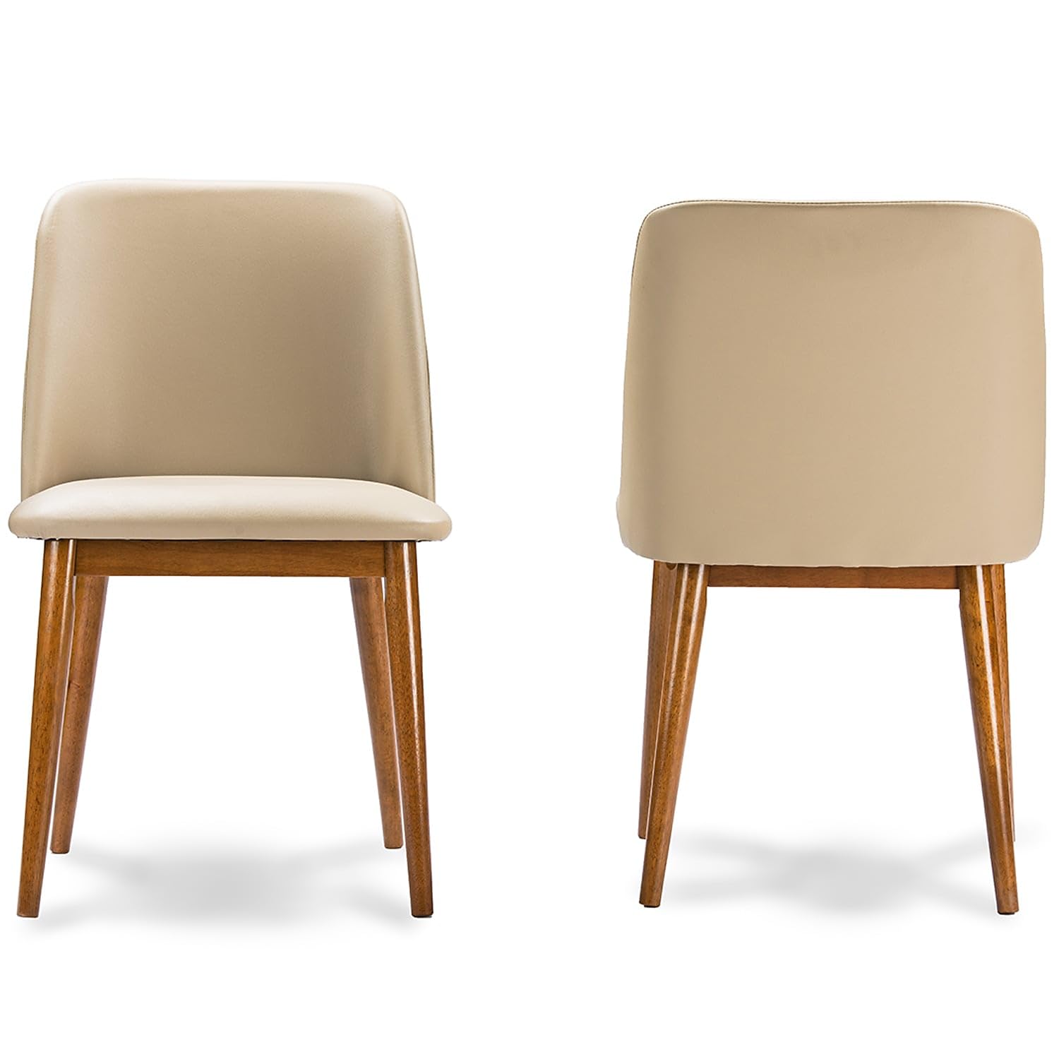 Baxton Studio Lavin Mid-Century Faux Leather Dining Chair, Walnut Light Brown And Beige, 2/Set (115-2Pc-6135-Ht)