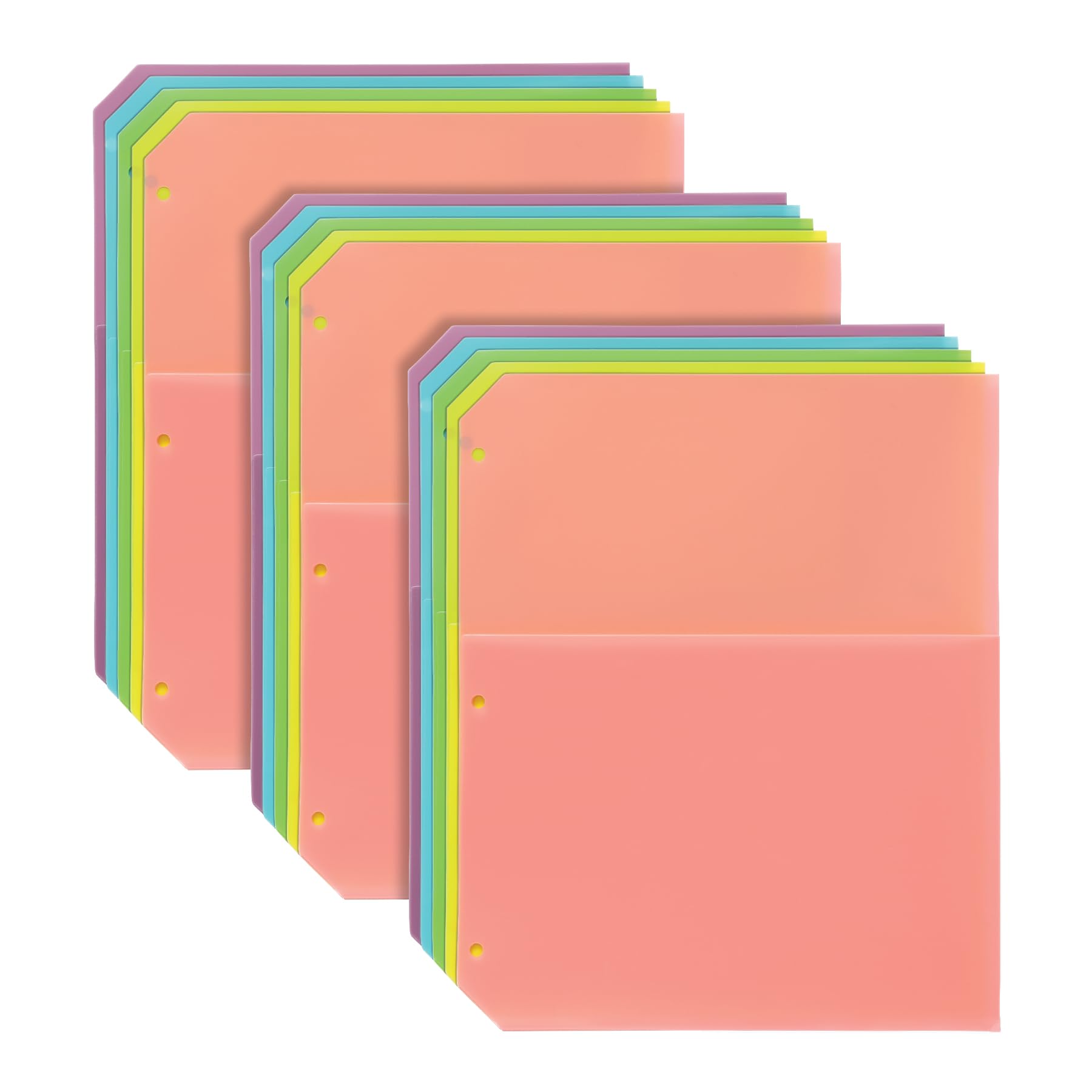 Oxford Poly Binder Dividers, Double Pocket, 3 Hole Punch Organizers, Pastel Colors, 5 Untabbed Non-Stick Organizers, Pack Of 3 I