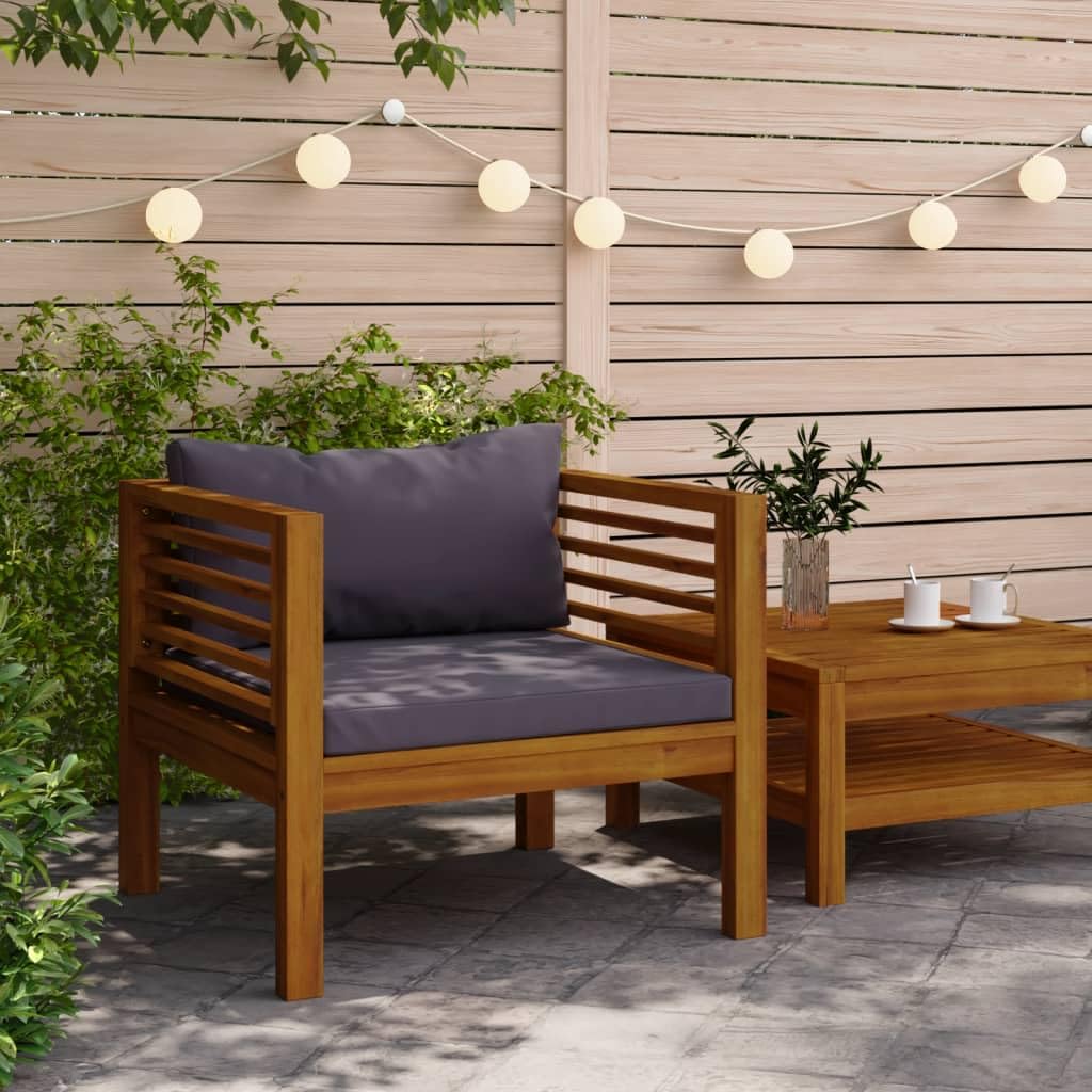 vidaXL Solid Acacia Wood Outdoor Patio Chair with Dark Gray Cushions, Weather Resistant, Easy to Assemble, Ideal for Deck, Balcony