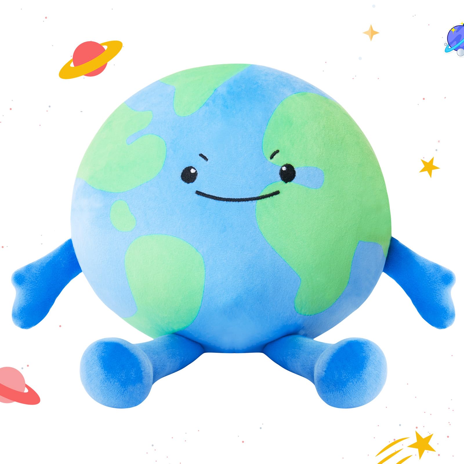 Athionsu Earth Plush Pillow 14 Inch Soft Round Planet Stuffed Toy Cute Earth Pillow For Astronomy Education, Kids Room Decor, Bi
