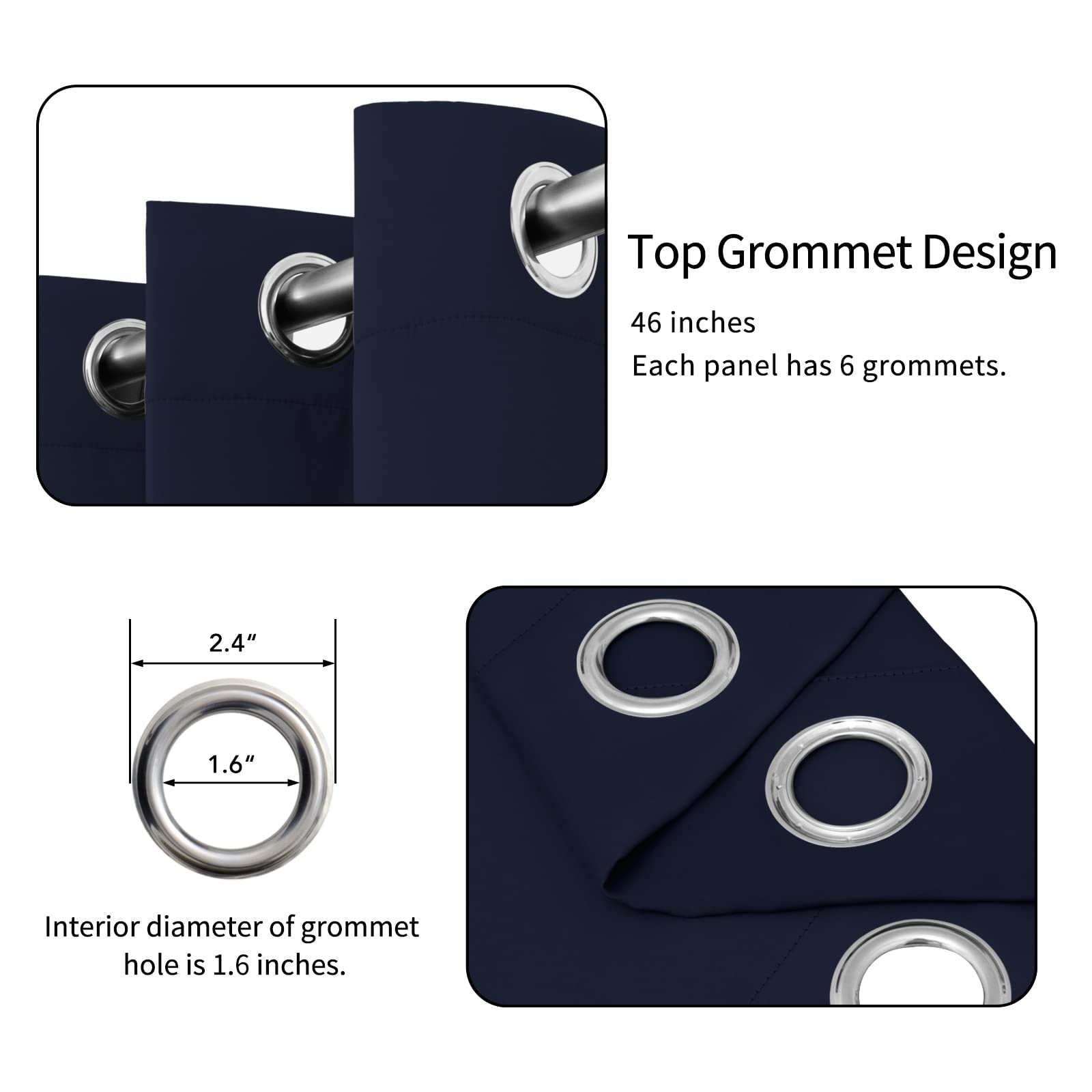 Easy-Going Blackout Curtains For Bedroom, Solid Thermal Insulated Grommet And Noise Reduction Window Drapes, Room Darkening Curtains For Living Room, 2 Panels(46X84 In, Navy)