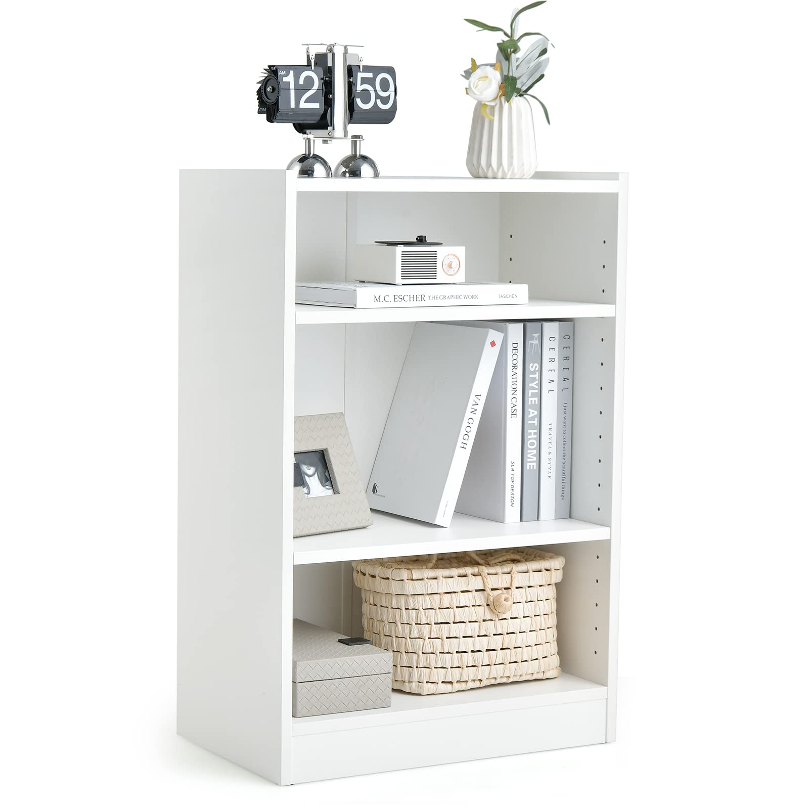 Tangkula 3 Tier Bookcase, Floor Standing Open Bookshelf with 18-Position Adjustable Shelves, Anti-toppling Device, Modern Multip