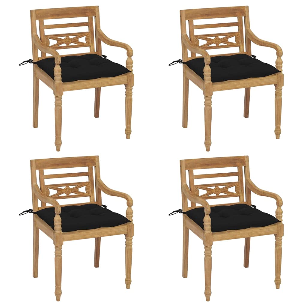 Vidaxl 4X Solid Teak Wood Batavia Chairs With Cushions Outdoor Furniture Patio Terrance Backyard Wooden Dinner Seating Chairs Seats