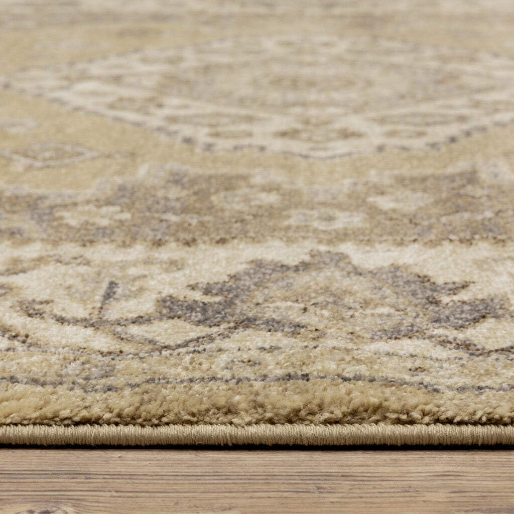 HomeRoots 508864 8 x 11 ft. Beige Gray Tan & Charcoal Oriental Power Loom Stain Resistant Rectangle Area Rug