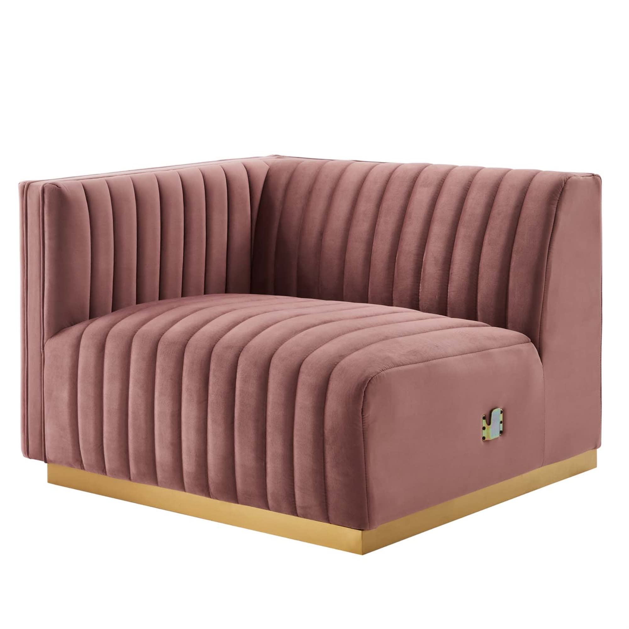 Modway Conjure 5-Piece Velvet And Stainless Steel Sectional In Gold/Dusty Rose