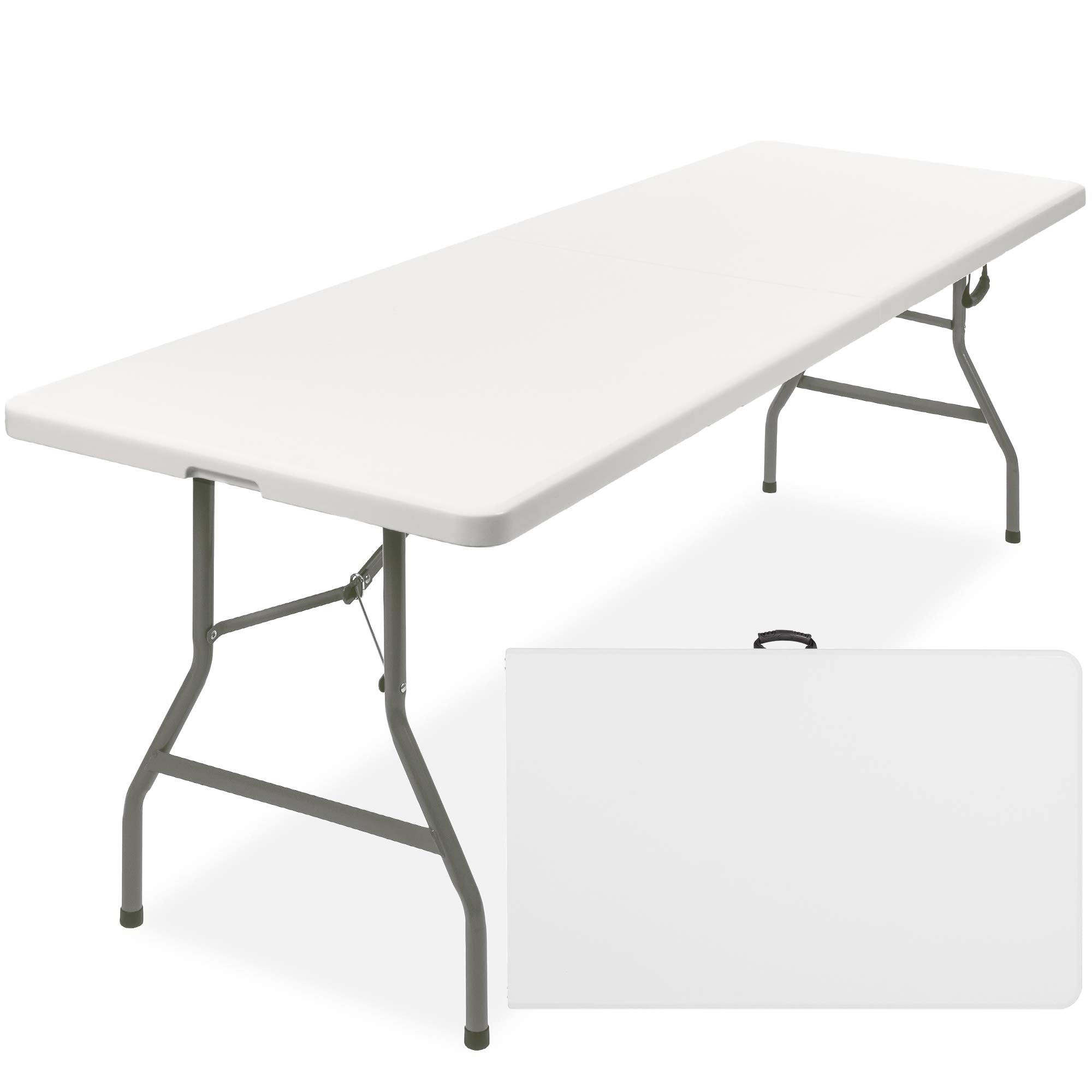 Best Choice Products 8Ft Plastic Folding Table, Indoor Outdoor Heavy Duty Portable W/Handle, Lock For Picnic, Party, Pong, Camping - White