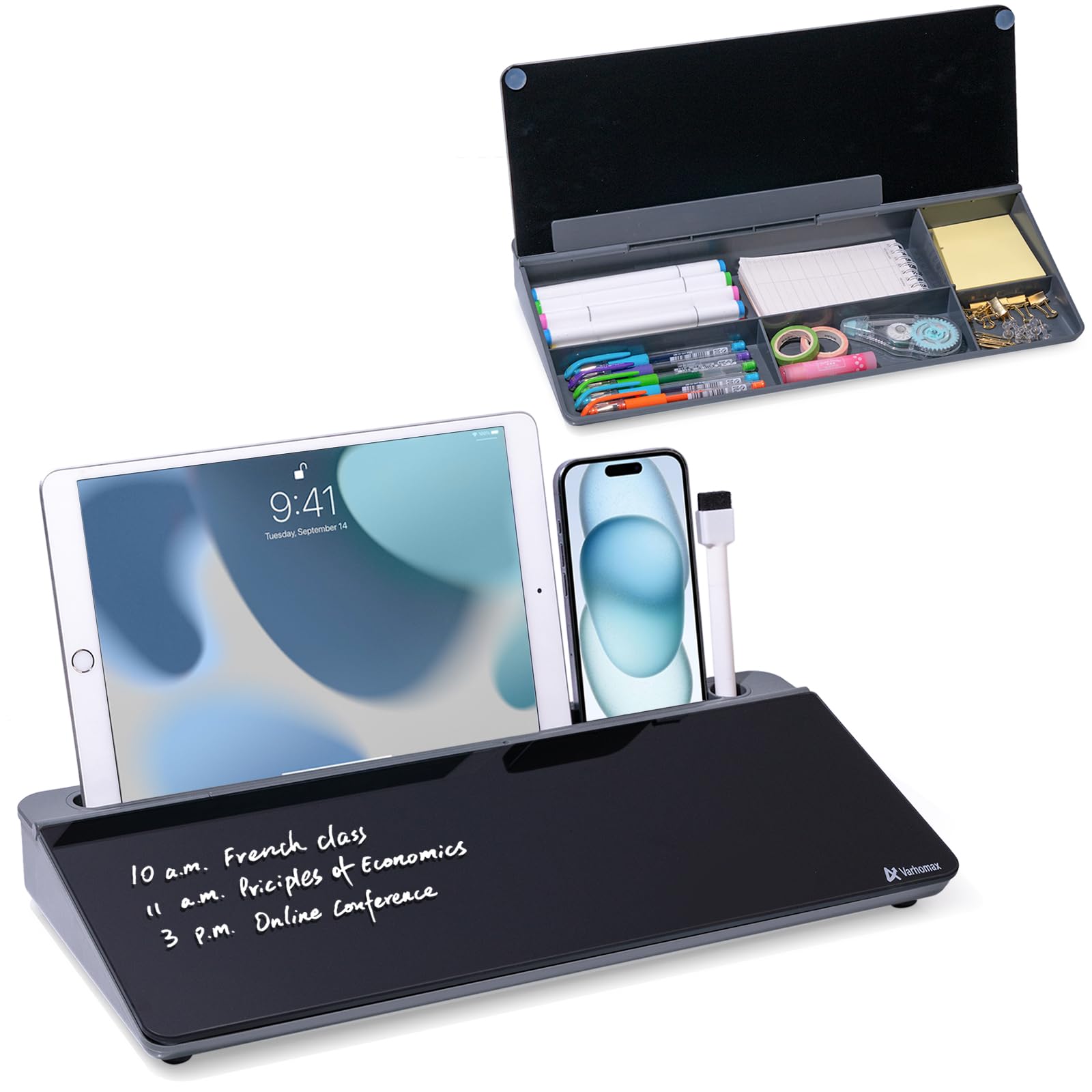 Varhomax Glass Desk Whiteboard With Storage, Desktop To-Do List Memo Desktop Dry Erase White Board Keyboard Stand For Home Offic