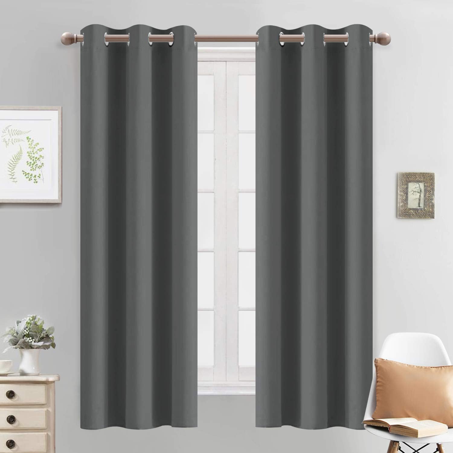 Yakamok Blackout Curtains For Bedroom - Grommet Thermal Insulated Room Darkening Curtains For Living Room, Set Of 2 Panels (38W