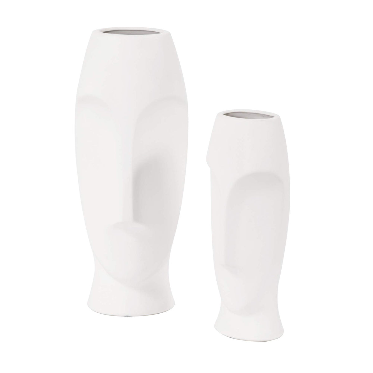 HomeRoots Matte White Ceramic Vase with Abstract Faces