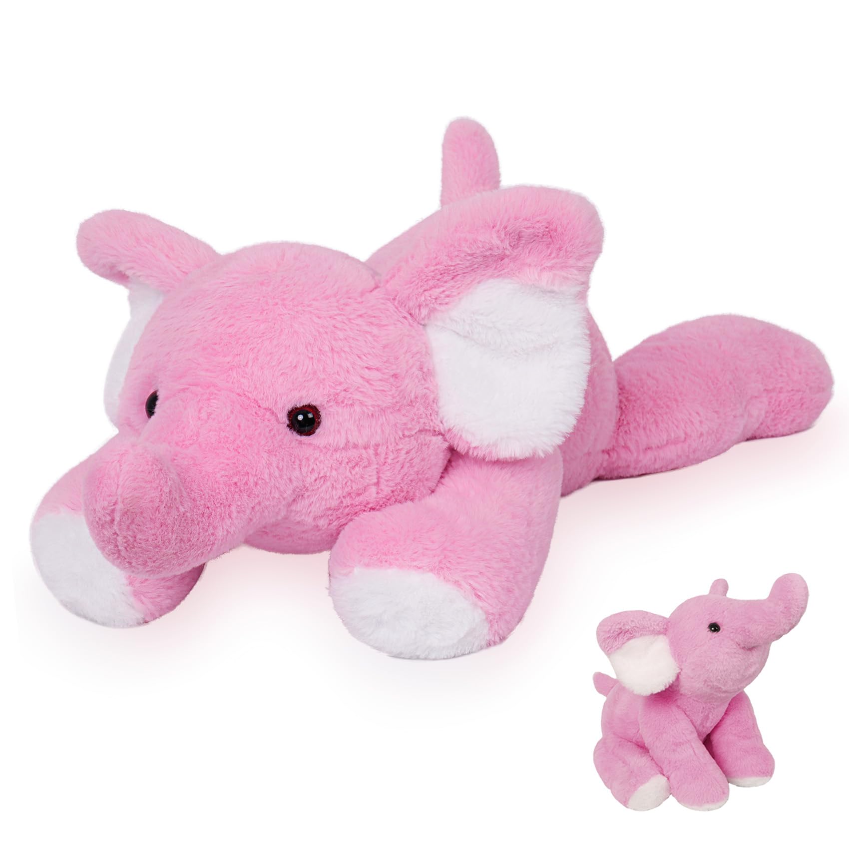 JellyMallow 5 lbs 27' Weighted Elephant Stuffed Animals Pink, Giant Elephant Plush Pillow Huggable Plushie for Kids and Adults