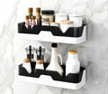 WallMounted Spice Rack Shelf, Black And White, Plastic, NoDrill Adhesive, Kitchen Storage Organiser, Set Of 2