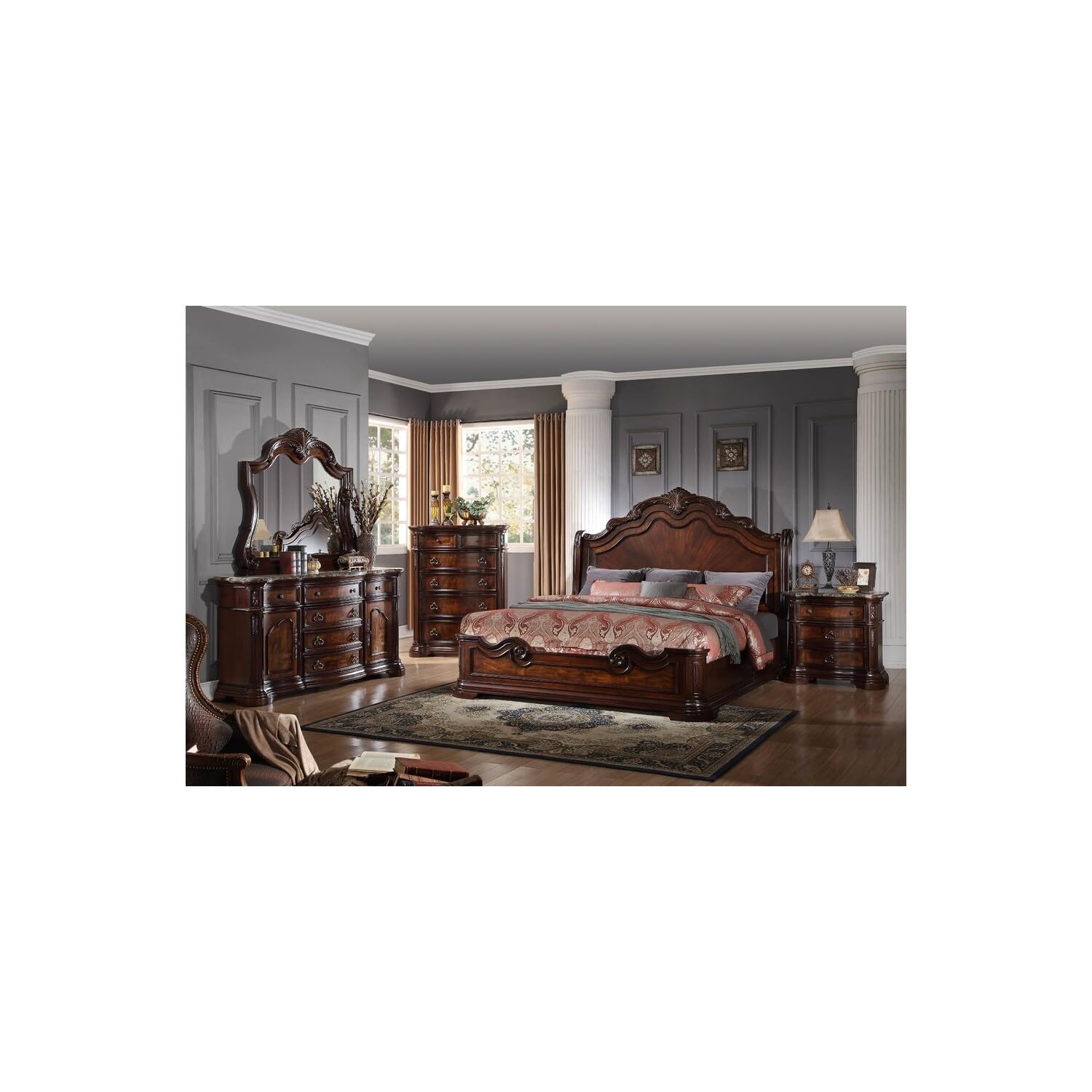 Best Master Barney'S Traditional Wood Eastern King Bed In Walnut