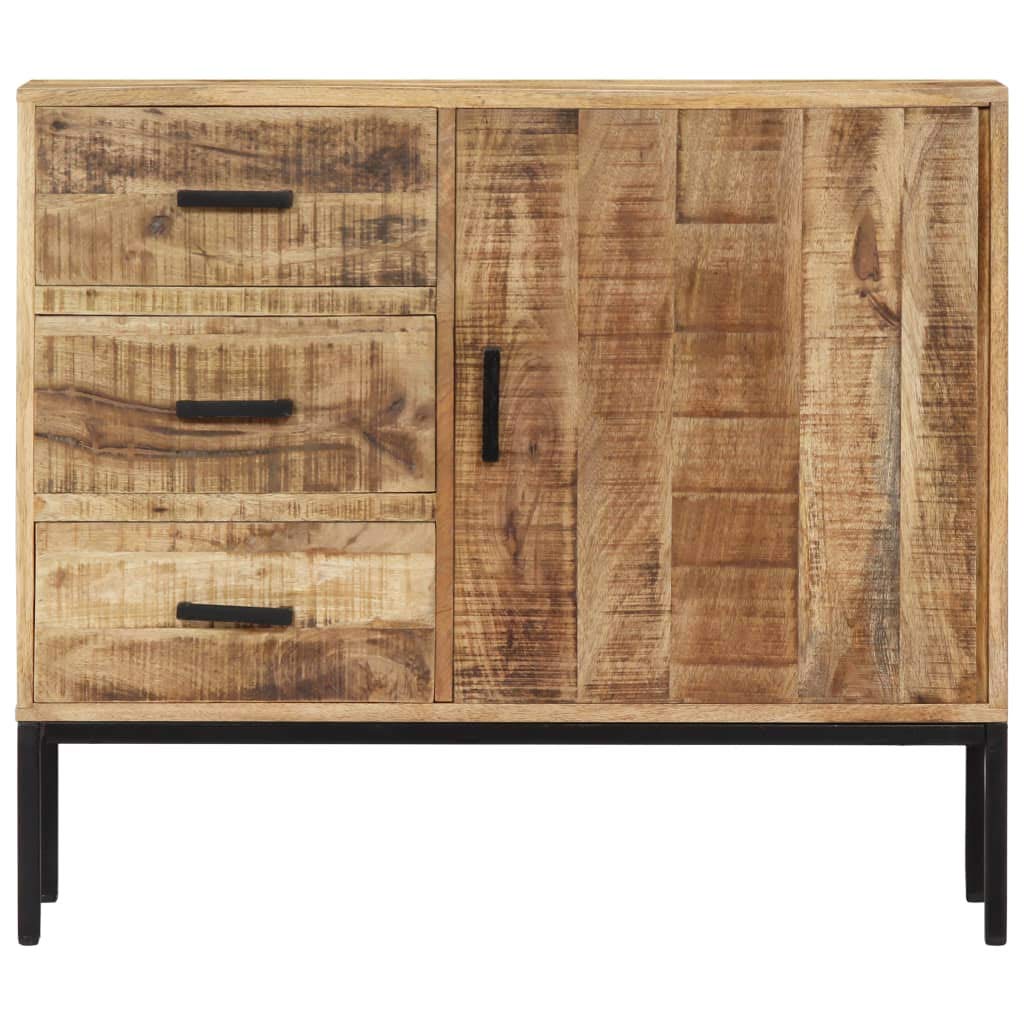 vidaXL Solid Mango Wood Sideboard - 3 Drawers & 1 Door Cabinet - 34.6"x11.8"x28" - Polished and Lacquered Finish - Durable and Unique Wood Grain Design - Storage Furniture for Home Decor - Brown