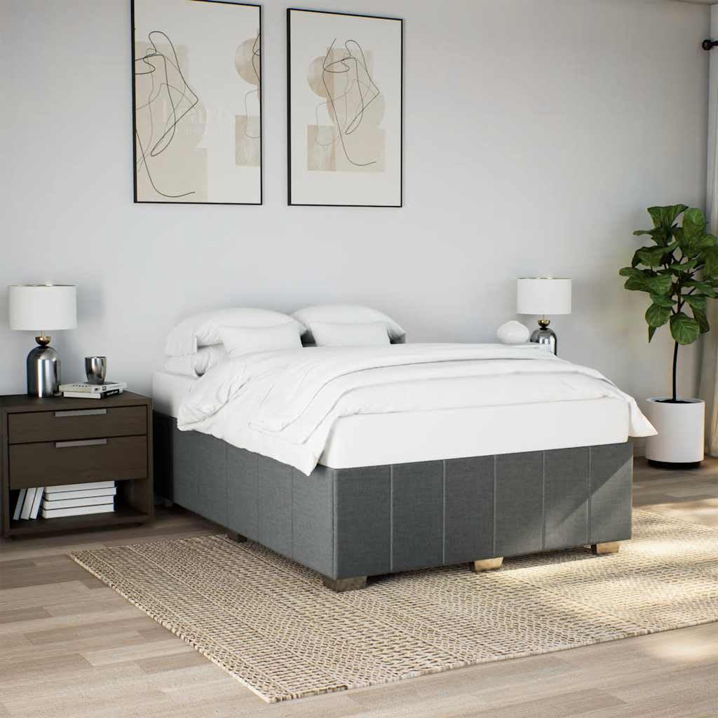 vidaXL Dark Gray Queen Upholstered Bed Frame - Stylish Slatted Mattress Base with Pine Wood Support