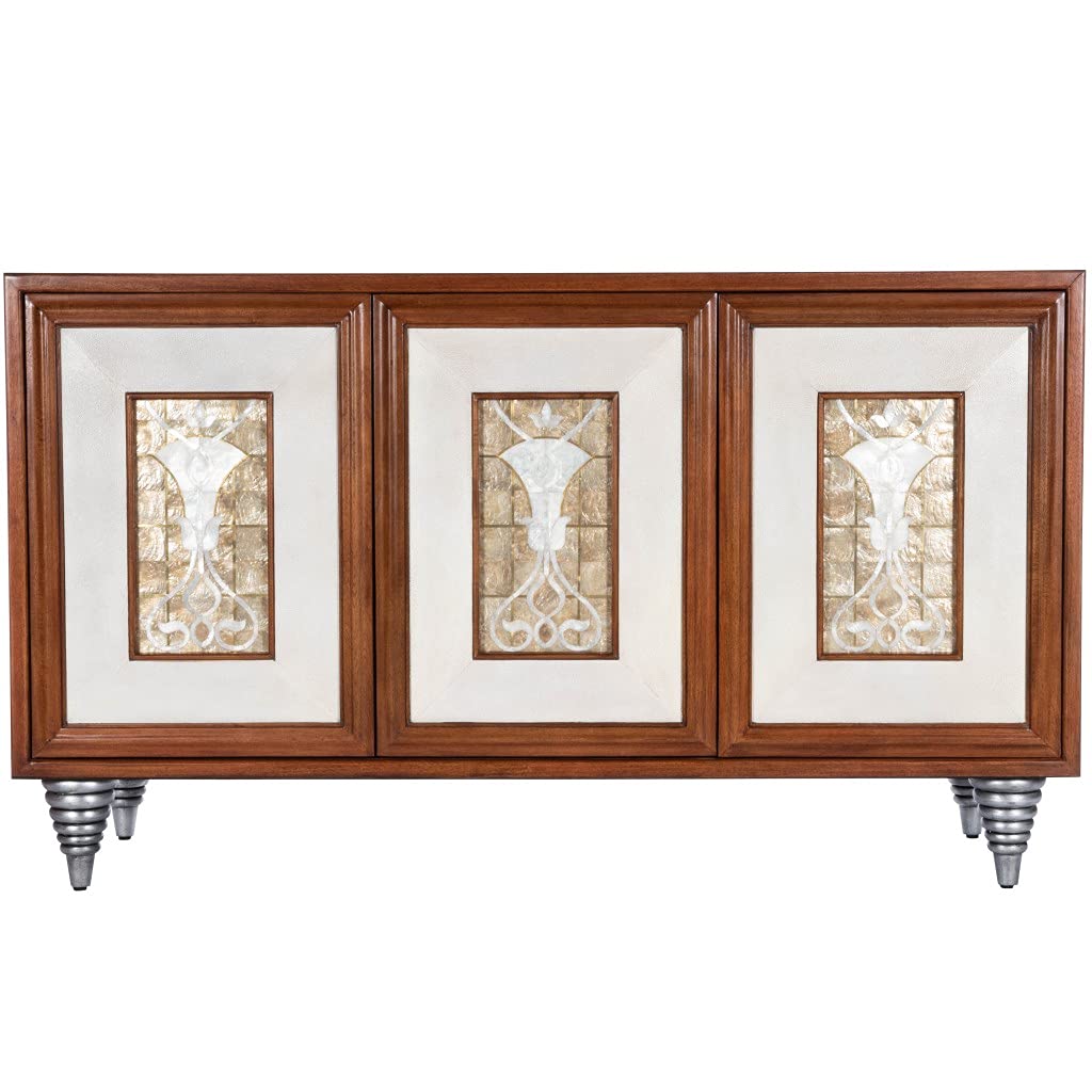 HomeRoots Medium Brown Gmelina Solids, Maple Veneer Shelly Leather & Capiz Shell Inlay Sideboard