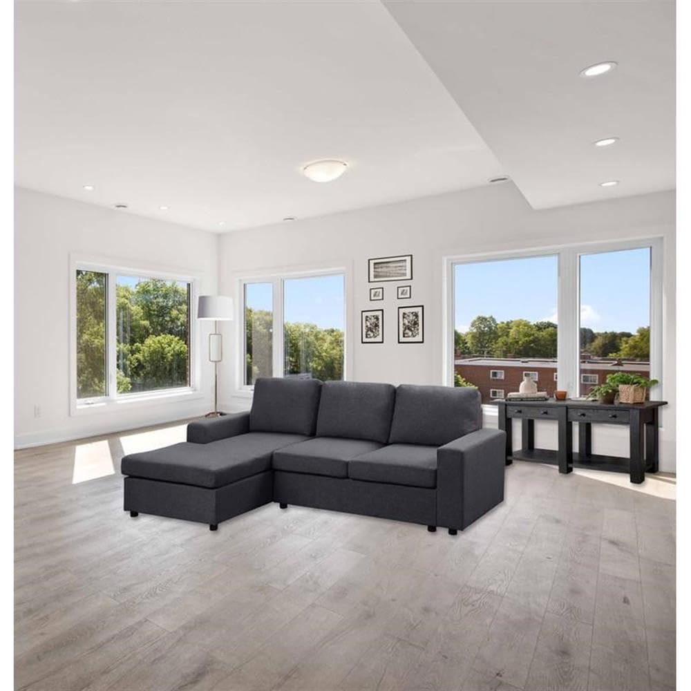 Lilola Home Aurelle Sofa with Reversible Chaise in Dark Gray Linen