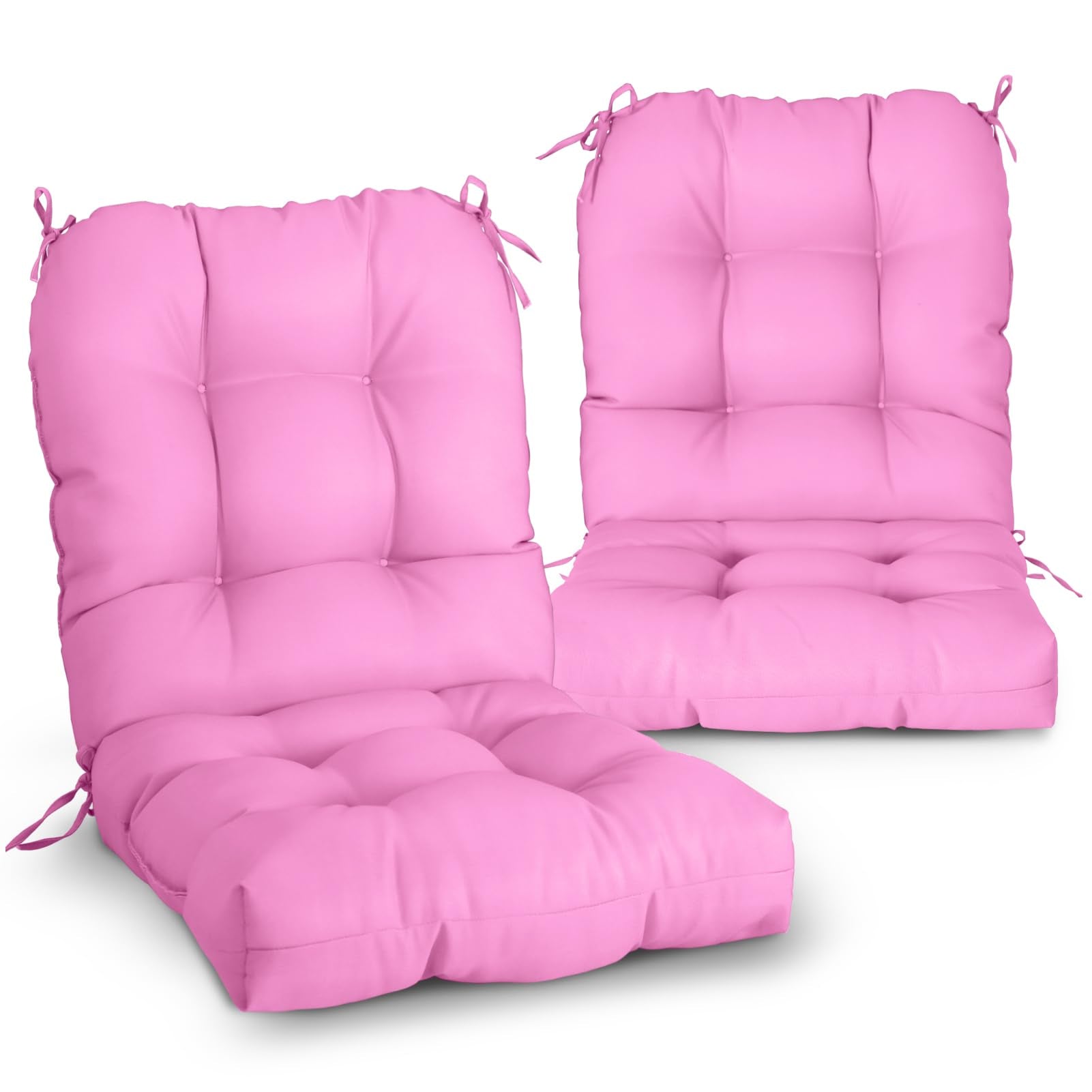 Eagle Peak Tufted Outdoor/Indoor Seat/Back Chair Cushions, Set Of 2, 42' X 21', Pink