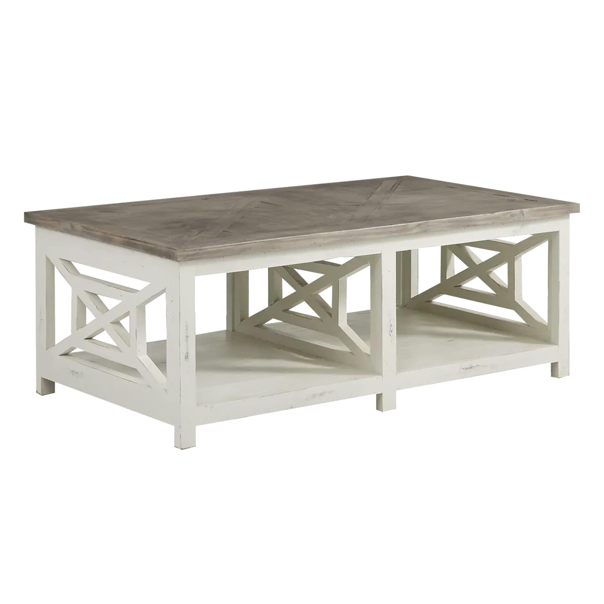 TUP THE URBAN PORT Pari Wooden Rectangle Coffee Table with X Shape Side Panels White and Brown