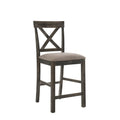 Benjara Wooden Counter Height Chair with X Shaped Backrest and Built in Footrest, Set of 2, Gray