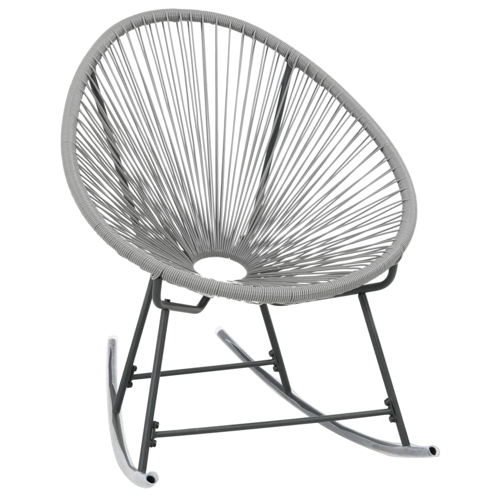 vidaXL Outdoor Rocking Moon Chair - Weather-Resistant Gray Poly Rattan Chair with Powder-Coated Steel Frame - Comfortable Seating for Patio and Garden Use