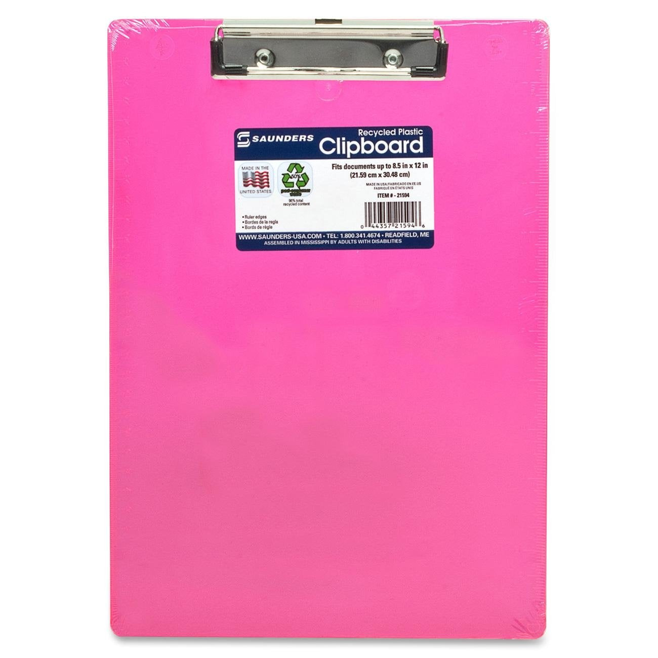 Saunders, Sau21594, Neon Plastic Clipboards, 1 Each, Neon Pink